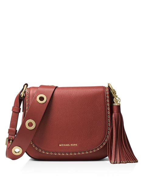 michael michael kors brooklyn medium saddle bag|Michael Kors burgundy crossbody bag.